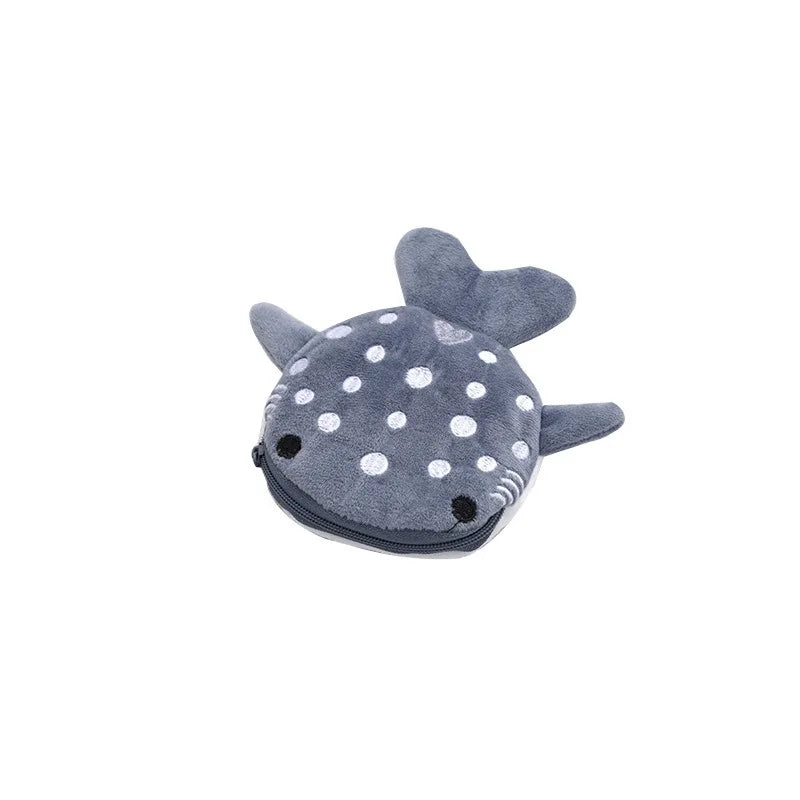 New Cartoon Shark Plush Coin Purse - Cute Zipper Bag with Pendant, Ideal for Data Cables and Small Items
