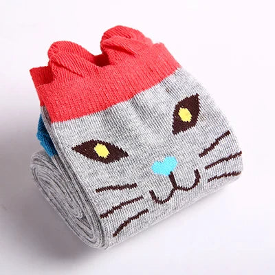 Cute Cartoon Animal Knee-High Socks for Babies & Kids – Warm Cotton Ankle & Over-Knee Socks for Girls