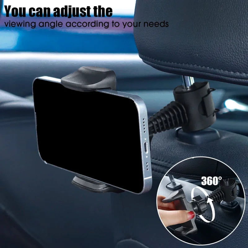 Universal Car Phone Holder — Back Seat Headrest Mount Clip for Kids with Adjustable Stand Bracket