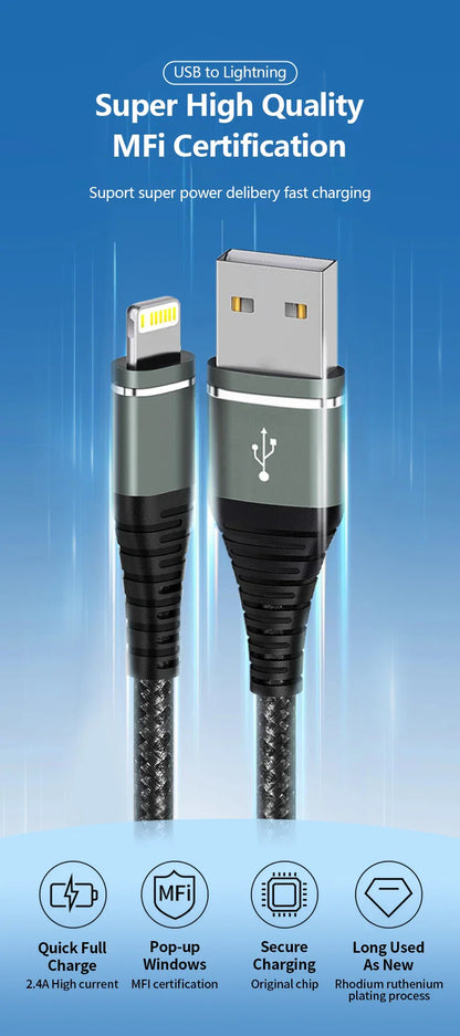 Original Lightning USB Fast Charging Cable – Nylon Braided Charger Cord for iPhone 14/13/12/11/XS/XR/8/7/6/SE