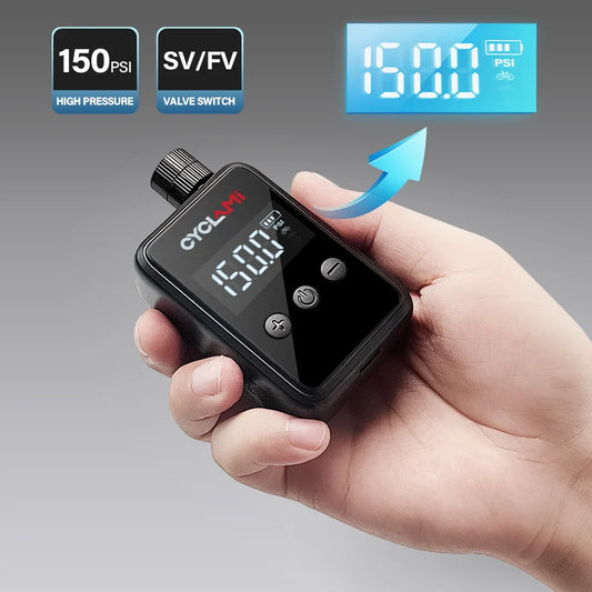 150 PSI Portable Pocket Bike Air Pump – MINI Rechargeable Electric Tire Inflator with Digital Gauge Display