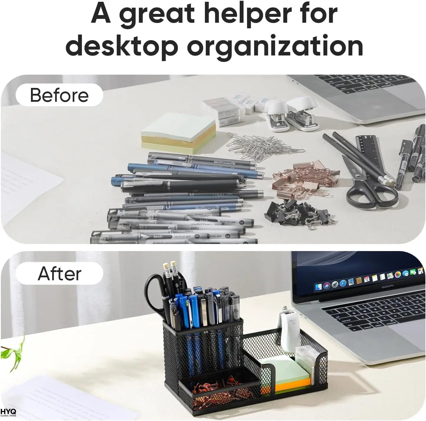 Mesh Desk Organizer Caddy with Pencil Holder and 3 Compartments for Office Desktop Storage – Black Office Supplies Organizer
