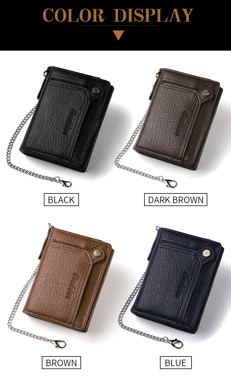 Men’s Multifunctional PU Leather Wallet – Large Capacity Credit Card Holder Purse with Chain Strap