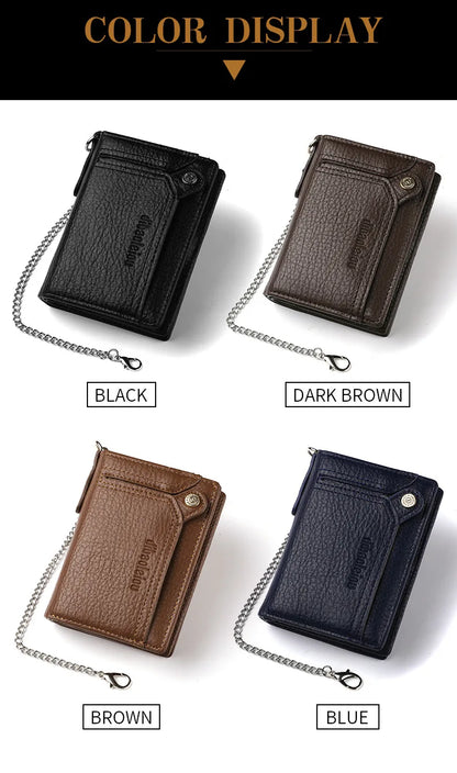 Men’s Multifunctional PU Leather Wallet – Large Capacity Credit Card Holder Purse with Chain Strap