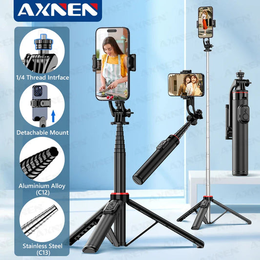 AXNEN Mobile Phone Tripod C12/C13 – 1325mm Stand for Cellphone & GoPro, with Wireless Bluetooth Remote for Live Streaming