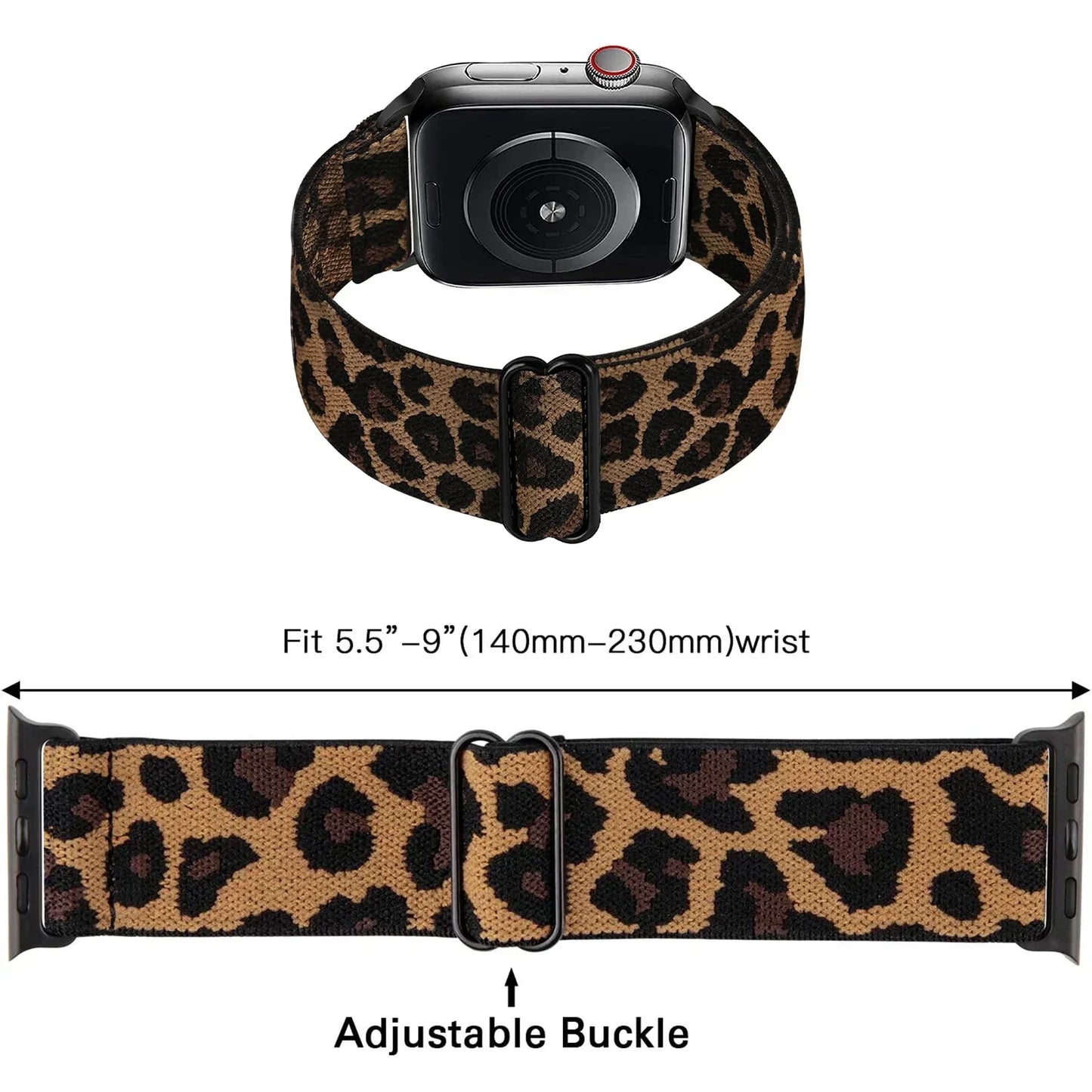 Leopard Print Stretchy Nylon Watch Band for Apple Watch — Adjustable Strap for Series 7/6/5/4/3/SE