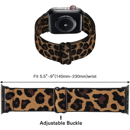 Leopard Print Stretchy Nylon Watch Band for Apple Watch — Adjustable Strap for Series 7/6/5/4/3/SE