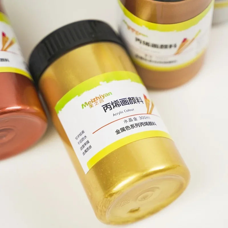 60/100ml Golden Acrylic Paint – Metal Pearlescent Waterproof Non-Fading Gypsum Glue for DIY Hand Painting