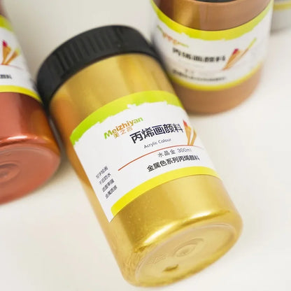 60/100ml Golden Acrylic Paint – Metal Pearlescent Waterproof Non-Fading Gypsum Glue for DIY Hand Painting