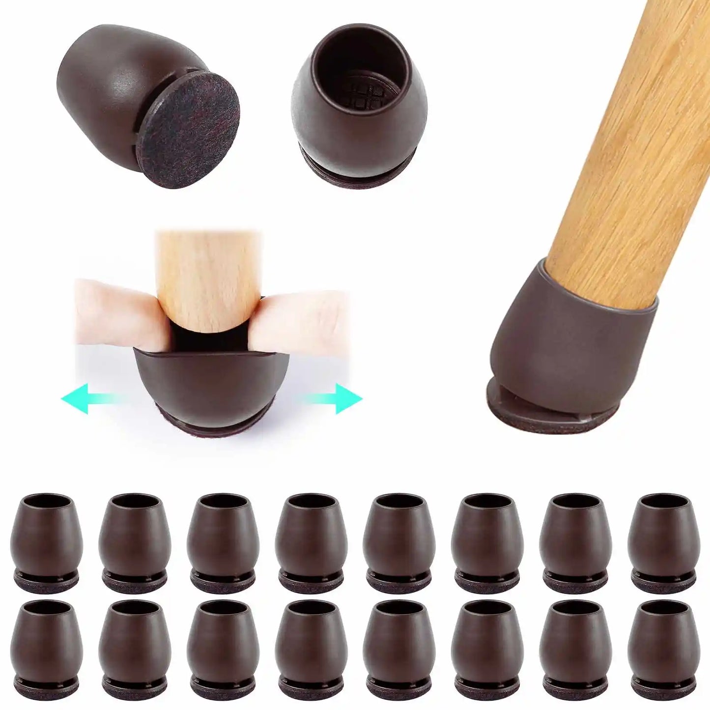 16PCS Silicone Chair Leg Pads — Non-Slip Felt Furniture Floor Protectors for Noise Reduction & Scratch Prevention