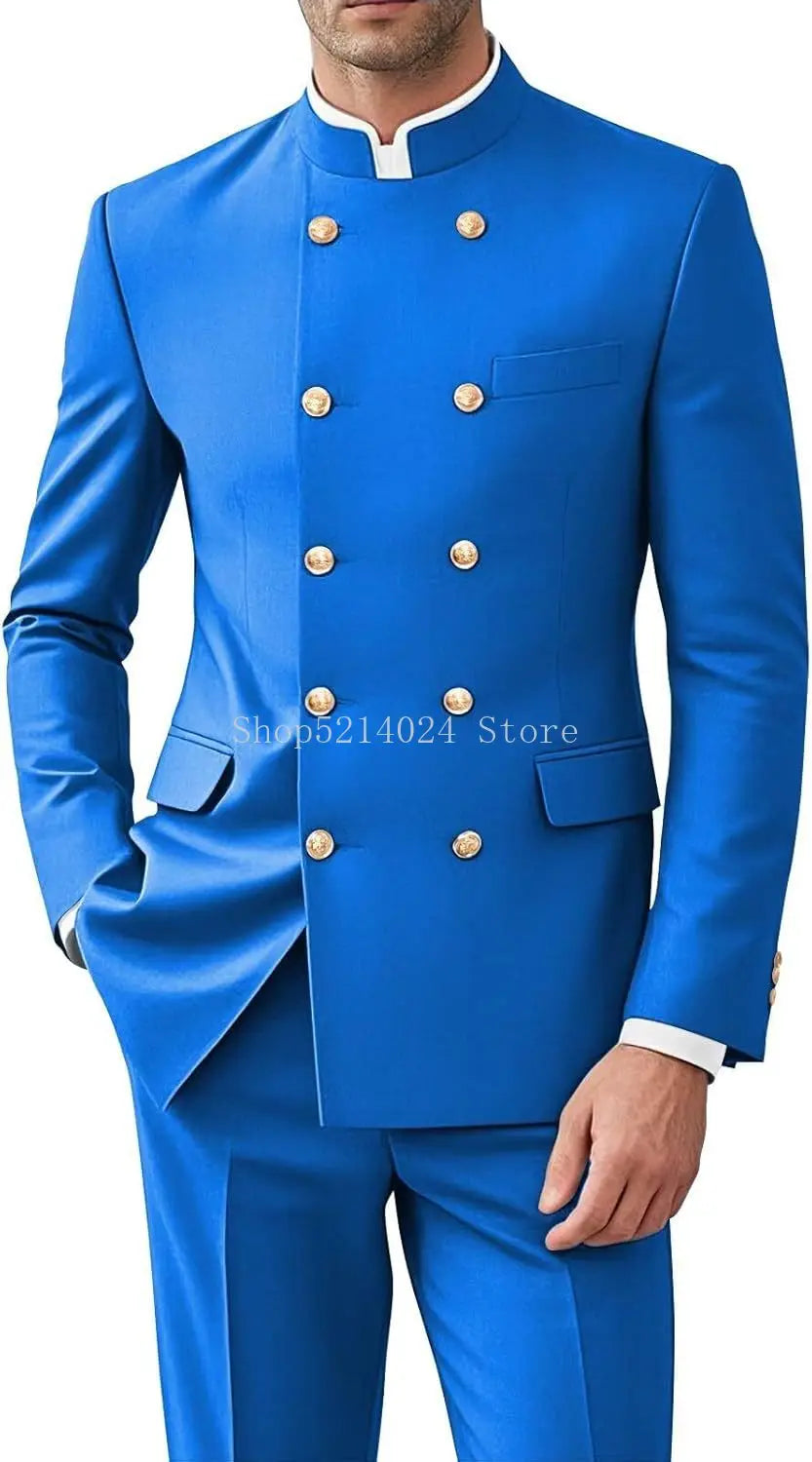 Men’s 2-Piece Suit Set - Gold Button Jacket & Pants Formal Wedding Style Outfit