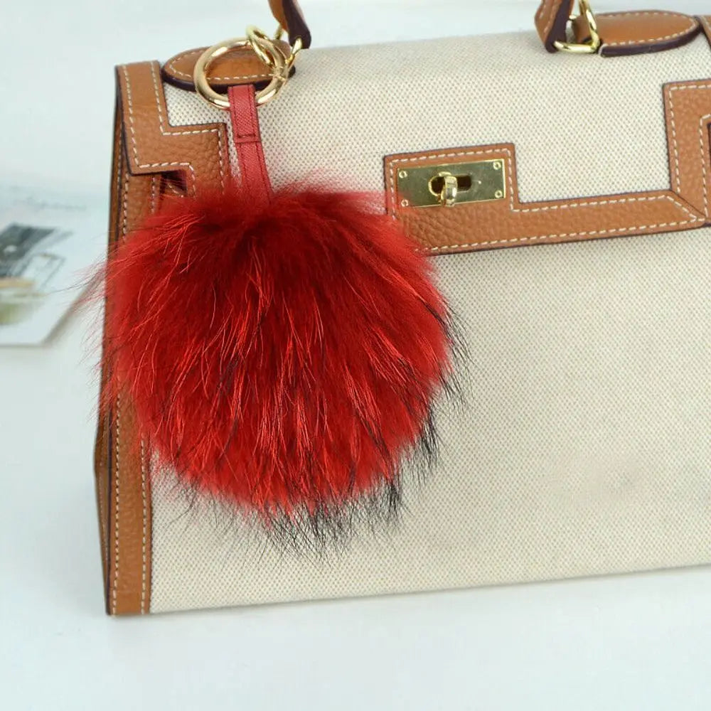 15cm Real Raccoon Fur Pompon Keychain – Cute Pendant for Bags, Hats, Clothes, and Accessories