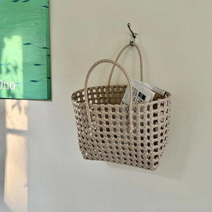 Hylhexyr Handheld Woven Shoulder Bag – PVC Tote for Vegetables, Beach, Picnic & Vacation, Women’s Handbag