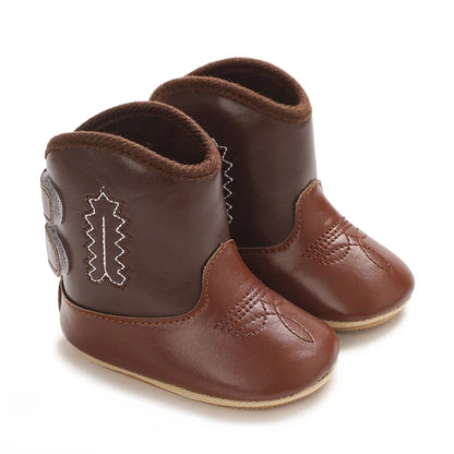 Western Cowboy Baby Boots - Soft Sole Embroidered Pre-Walker Shoes for Newborn Girls 0-18M