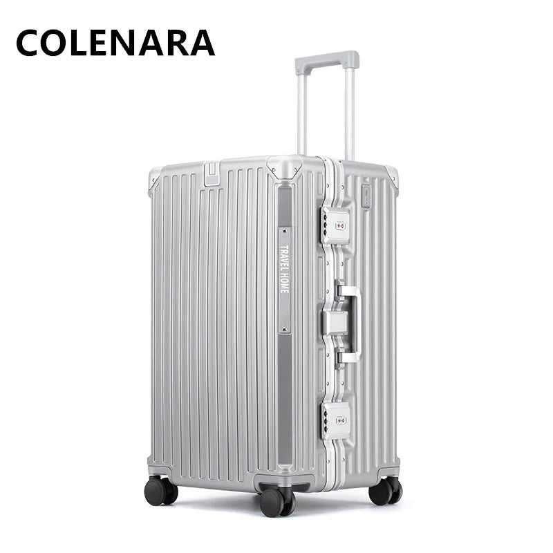 COLENARA Aluminum Frame Suitcase — High-Quality Large Capacity Trolley Travel Bag, 24", 26", 28", 30" Rolling Luggage