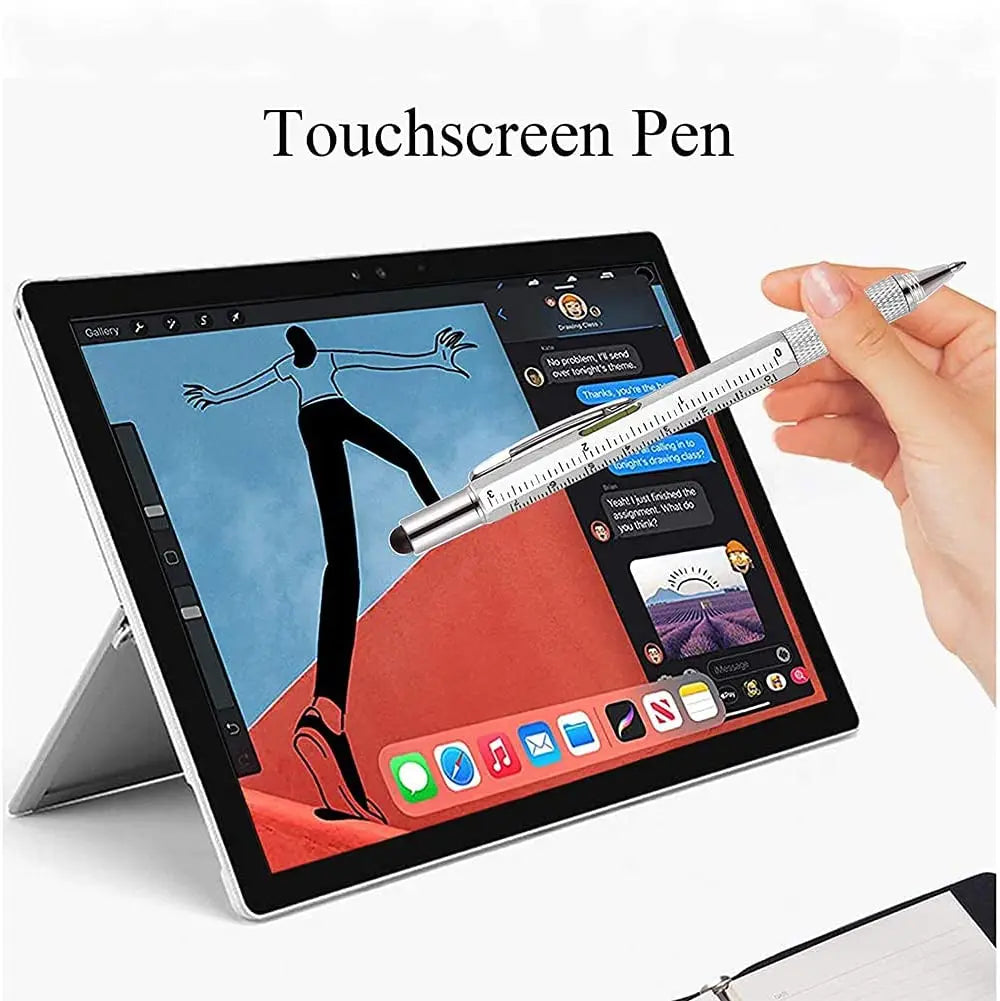 7-in-1 Multifunctional Pen - Touch Screen Stylus, Screwdriver, Ruler, Level Gauge, Refillable Ballpoint & Pencil Tool