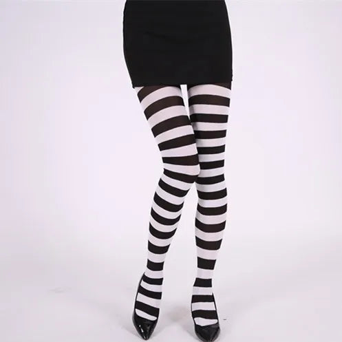 Goth Punk Women’s Rainbow Striped Pantyhose – High Waist Slim Leggings for Halloween Christmas Cosplay