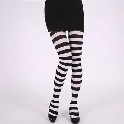 Goth Punk Women’s Rainbow Striped Pantyhose – High Waist Slim Leggings for Halloween Christmas Cosplay