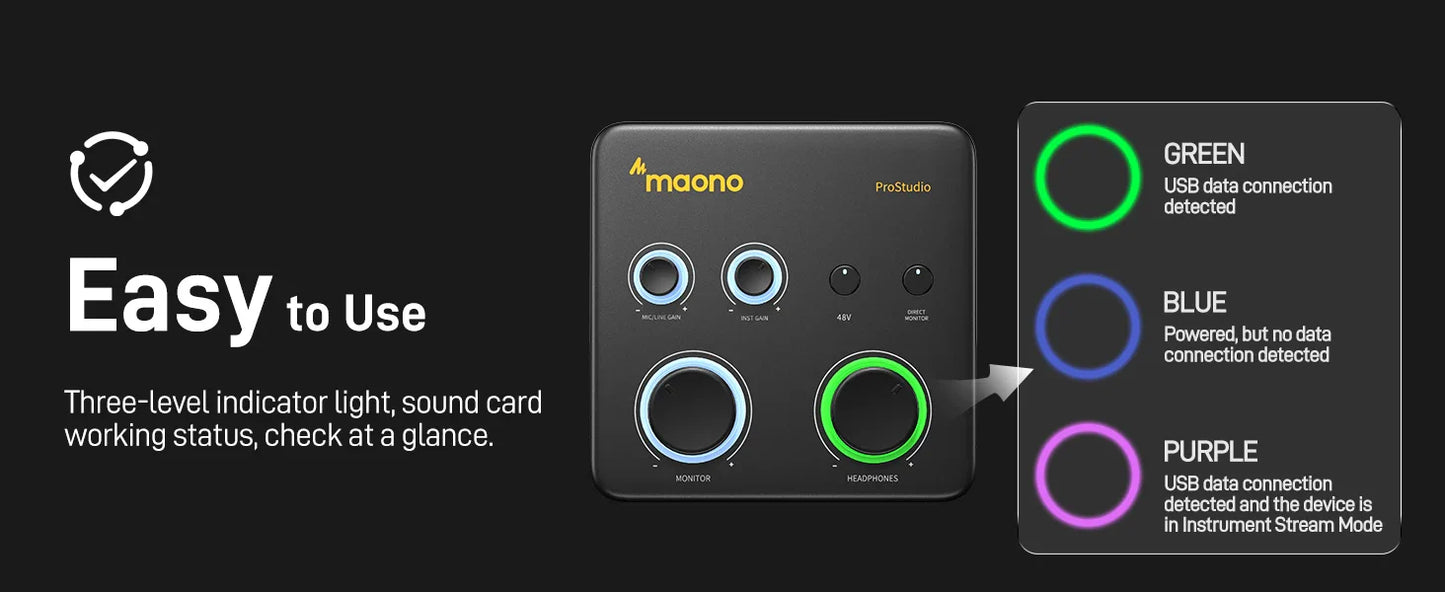 MAONO USB Audio Interface for PC – XLR Input, 24-bit/192kHz, LOOPBACK & ASIO Software for Music Recording, Guitar, DAW (PS22 Lite)