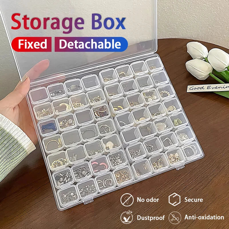 Adjustable Transparent Organizer Box - 26/28/56 Grids Plastic Square Storage Containers for Makeup, Jewelry, and Accessories