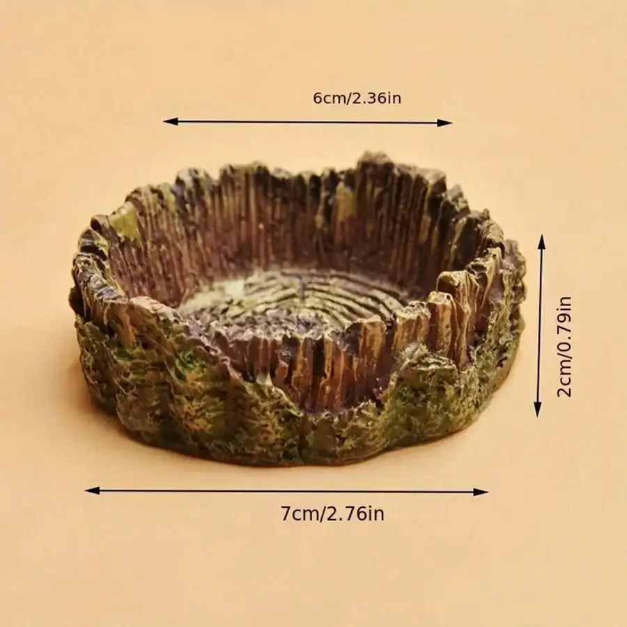 Tree Stump Reptile Food & Water Bowl - Resin Terrarium Decor for Lizards & Snakes