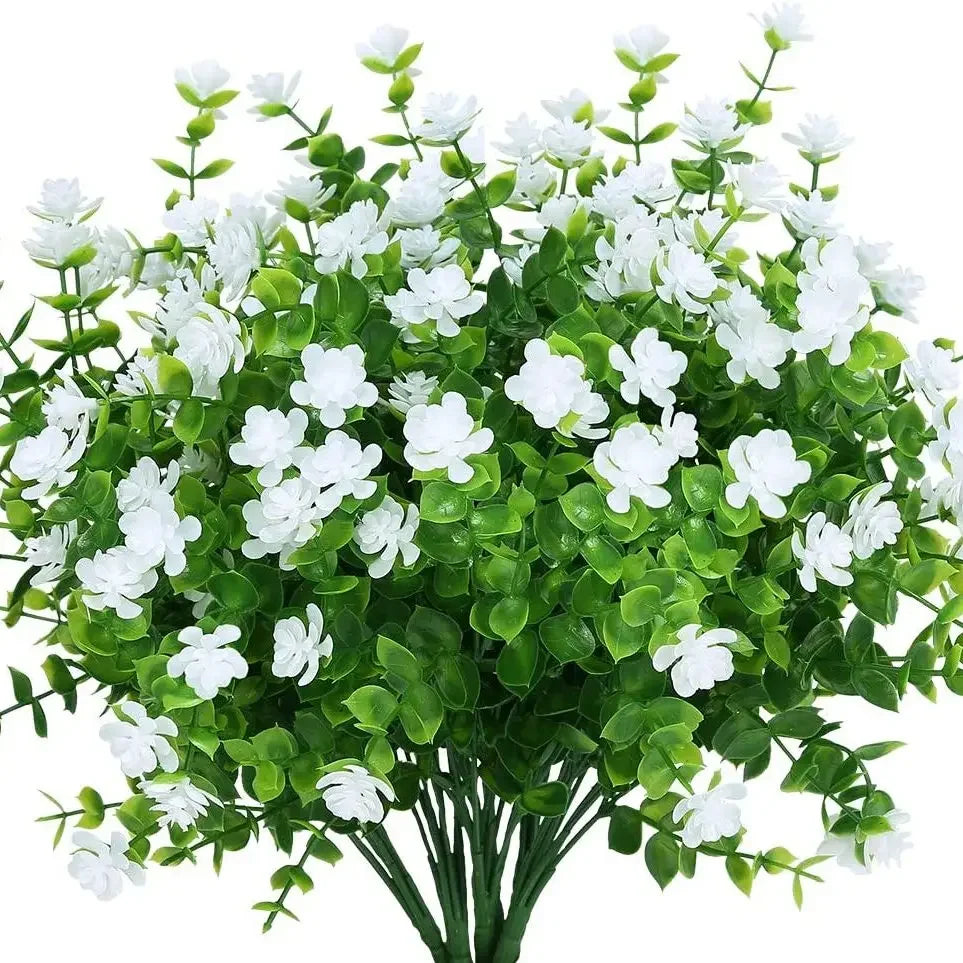 4 Bundles UV Resistant Artificial Plants – Faux Bushes Plastic Flowers for Outdoor Garden, Porch, Wedding & Farmhouse Decor