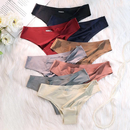 4PCS Seamless Ice Silk Panties Set for Women – Low Waist G-String, Soft Ultra-Thin Sexy Underwear Briefs