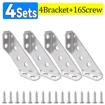 Stainless Steel Corner Brackets Set – Heavy-Duty Angle Shelf & Cabinet Support Connectors with Screws