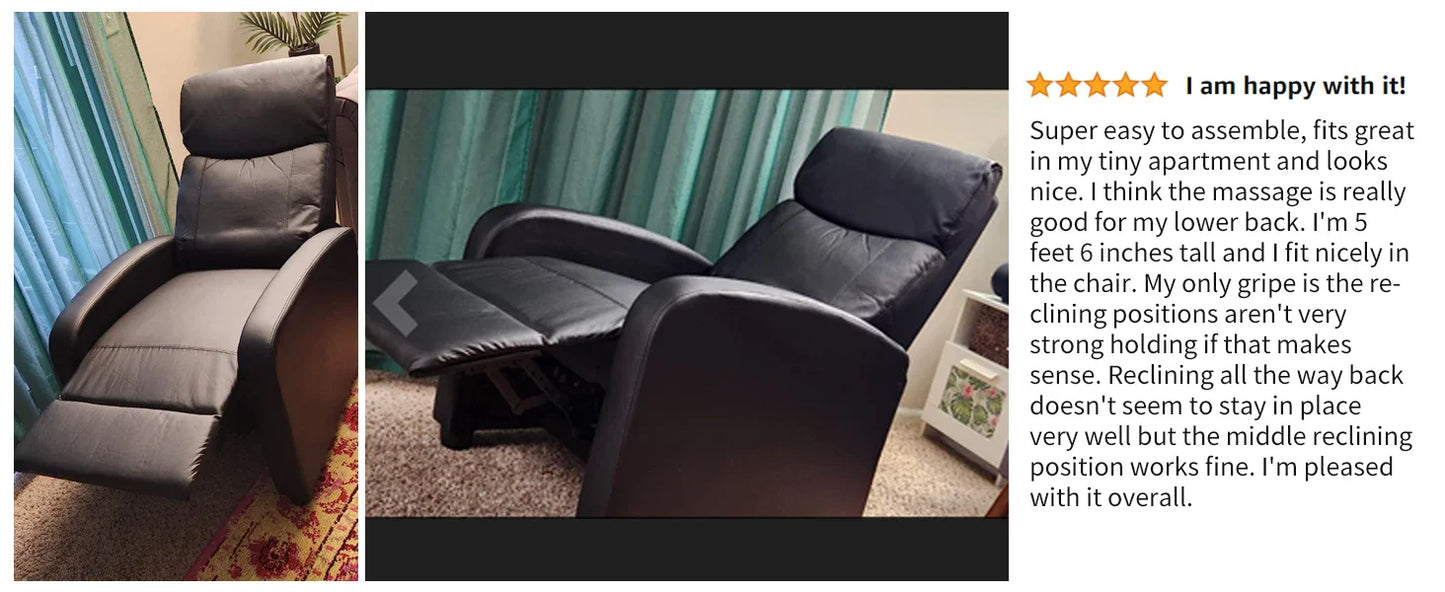 Recliner Massage Chair – Adjustable Fabric Sofa with Lumbar Support, Modern Padded Backrest for Living Room, Grey