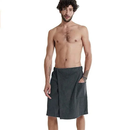 Men’s Soft Wearable Bath Towel with Pocket – Bathrobe Shower Wrap for Sauna, Gym, Swimming, Spa & Beach