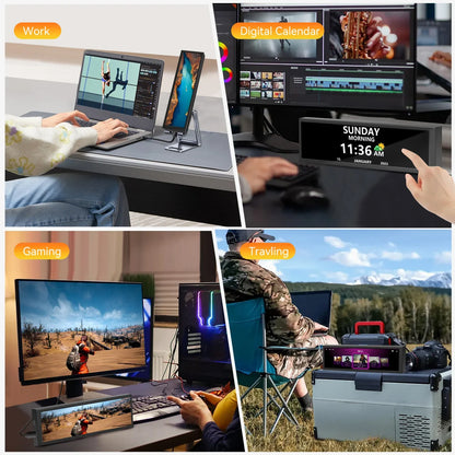 8.8 Inch HDMI Touch Screen Monitor – Long Wide Display with Case, PC Temperature Sensor Panel & Small Extender Monitor