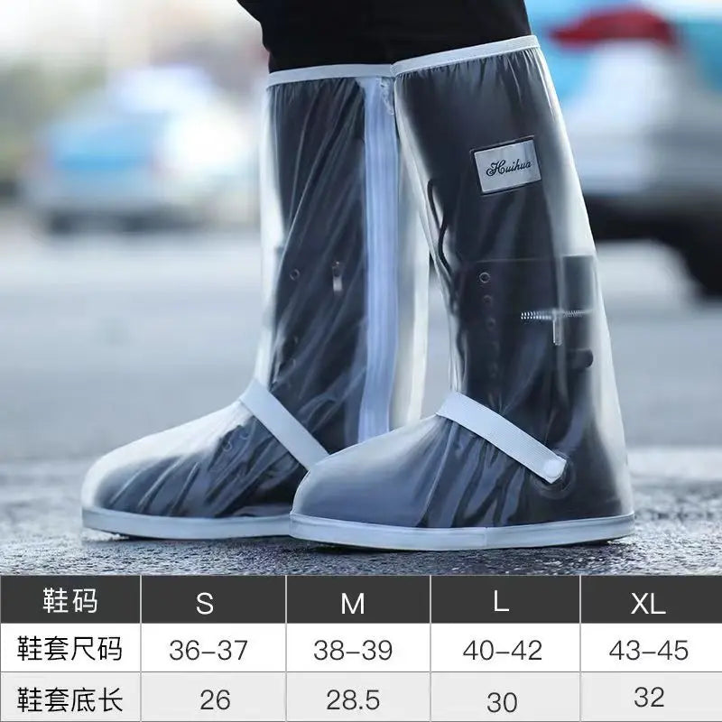 Black Waterproof Rain Boot Covers – High-Top Shoe Covers with Reflector for Motorcycle, Bike & Outdoor Use (Men & Women)