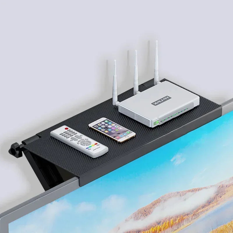 Adjustable Multi-Functional TV Screen Top Shelf - Desktop Display Stand and Organizer for Home Office, Computer Monitor Rack