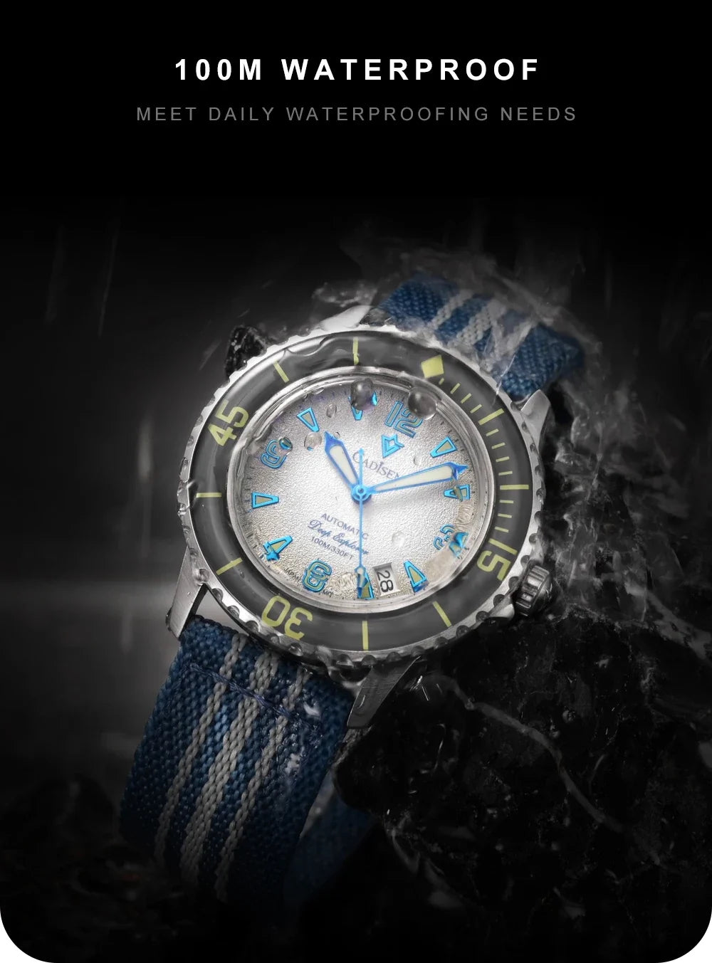 CADISEN Deep Explorer 2025 Automatic Mechanical Men’s Watch – Canvas Strap, NH35 Movement, Luminous & Waterproof Luxury Wristwatch