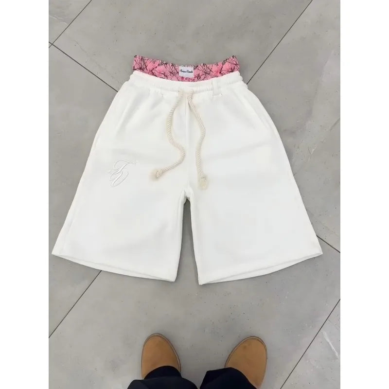 Y2K Double-Waist Embroidered Shorts - Loose American Streetwear Five-Quarter Pants