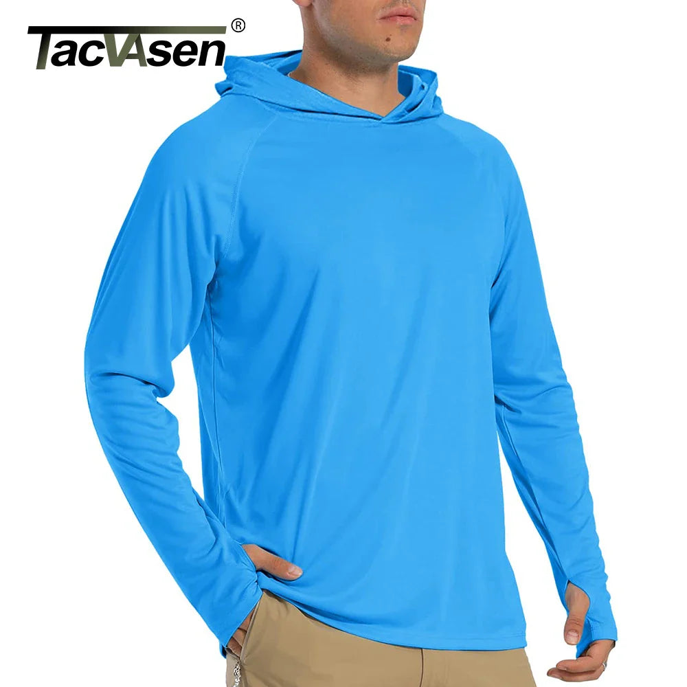 TACVASEN Men's Sun Protection Hoodie T-Shirt – UV-Proof, Lightweight, Breathable Long Sleeve Quick-Dry Top