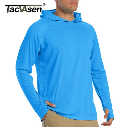 TACVASEN Men's Sun Protection Hoodie T-Shirt – UV-Proof, Lightweight, Breathable Long Sleeve Quick-Dry Top