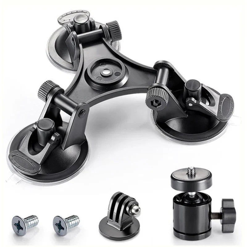Triple Suction Cup Mount with 1/4'' Thread Adapter for GoPro Hero 13/12/11/10/9/8, DJI Osmo Action 5/4/3, Insta360, SJCAM