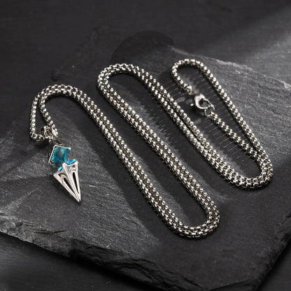 Stylish Blue Stone Necklace – Geometric Stainless Steel Pendant for Men & Women, Perfect Valentine's & Birthday Gift