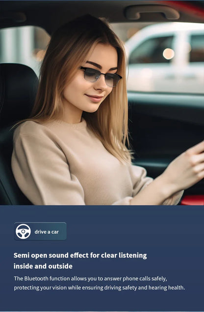 CLLOIO Wireless Bluetooth Smart Glasses – Photochromic Sunglasses with Anti-Blue Ray Reading Lenses & Myopia Prescription Support for Men & Women