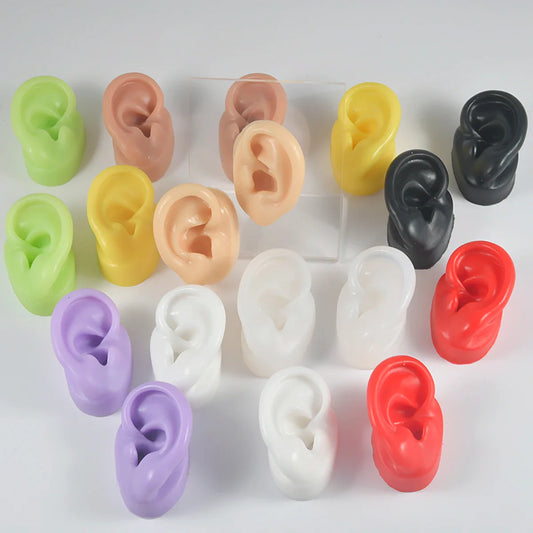 Soft Silicone Ear Model Display Stand – Tattoo Practice & Body Piercing Jewelry Holder with Acrylic Earring Display Kit for Training & Showcase