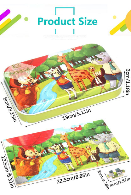 60-Piece Jigsaw Puzzle Set — Cartoon Animals & Vehicles Montessori Educational Toys for Kids, Perfect Christmas Gifts