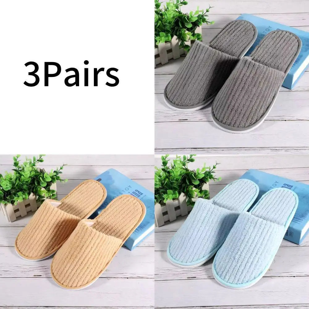 3 Pairs Set Non-Slip Closed Toe Disposable Hotel Slippers – Soft Indoor Guest & Travel Bathroom Slippers