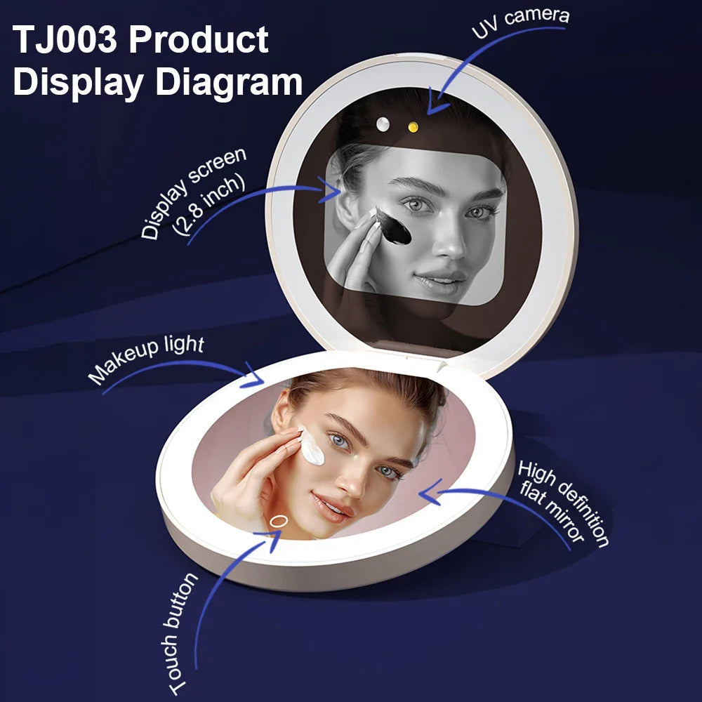 TENGMIR UV Smart Sunscreen Makeup Mirror – Portable LED Light UV Detection & Sunscreen Testing Mirror