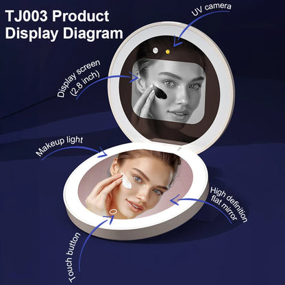 TENGMIR UV Smart Sunscreen Makeup Mirror – Portable LED Light UV Detection & Sunscreen Testing Mirror