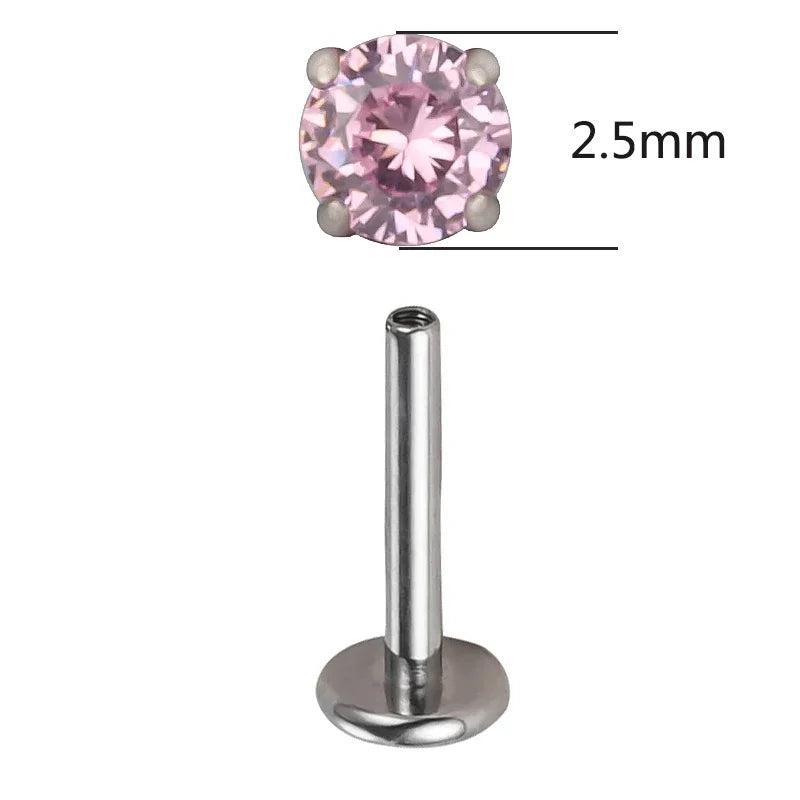 ASTM F136 Titanium CZ Labret Stud Earrings for Ear, Lip & Nose Piercings