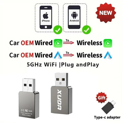 XUDA 2025 Wireless CarPlay & Android Auto Adapter – Smart Mini Plug & Play Box with Fast WiFi Connection, Universal for Nissan Vehicles
