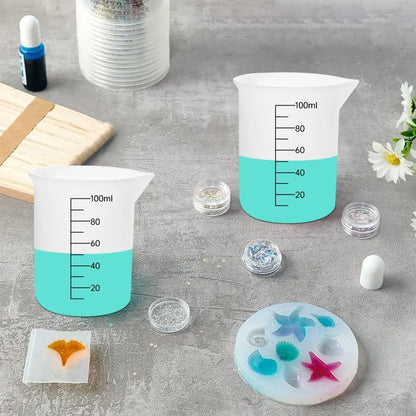 3PCS 100ml Silicone Measuring Cups Set – Dual Scale (ml/oz) Non-Stick Epoxy Resin Mixing Tools for Jewelry Casting & Wax Molds