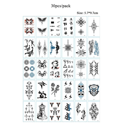 30pcs Black Temporary Tattoo Stickers - Flower Butterfly Rose Moon Star Mandala Designs for Hand, Chest & Body Art
