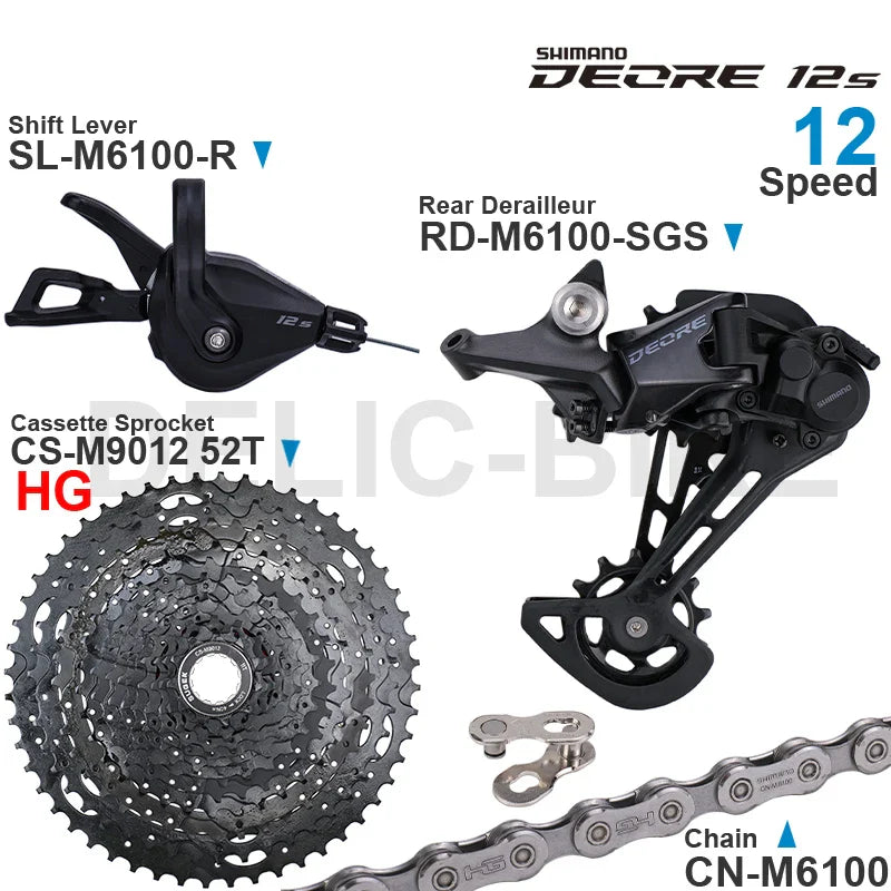 SHIMANO DEORE M6100 12-Speed Groupset – Right Shifter, Rear Derailleur, Chain & SUGEK 11-50T/52T Cassette Sprocket